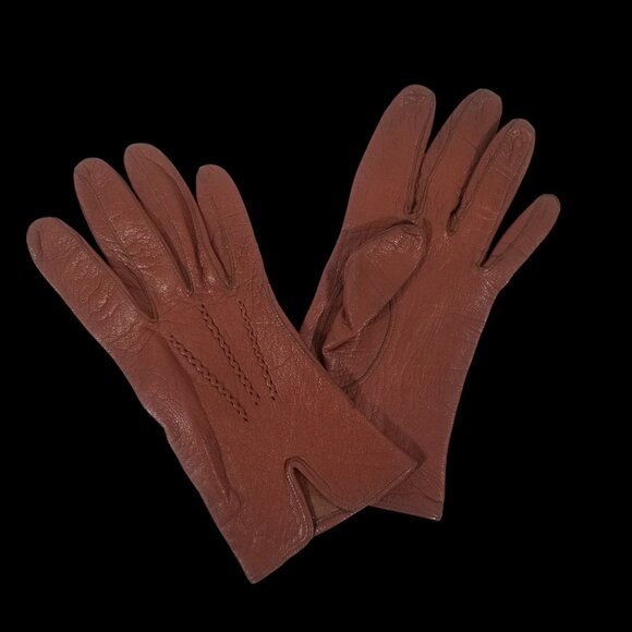 Vintage Kid Leather, Deep Amber, Wrist Length Driving Gloves - Picture 2 of 16